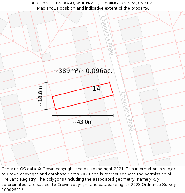 14, CHANDLERS ROAD, WHITNASH, LEAMINGTON SPA, CV31 2LL: Plot and title map