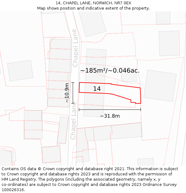 14, CHAPEL LANE, NORWICH, NR7 0EX: Plot and title map