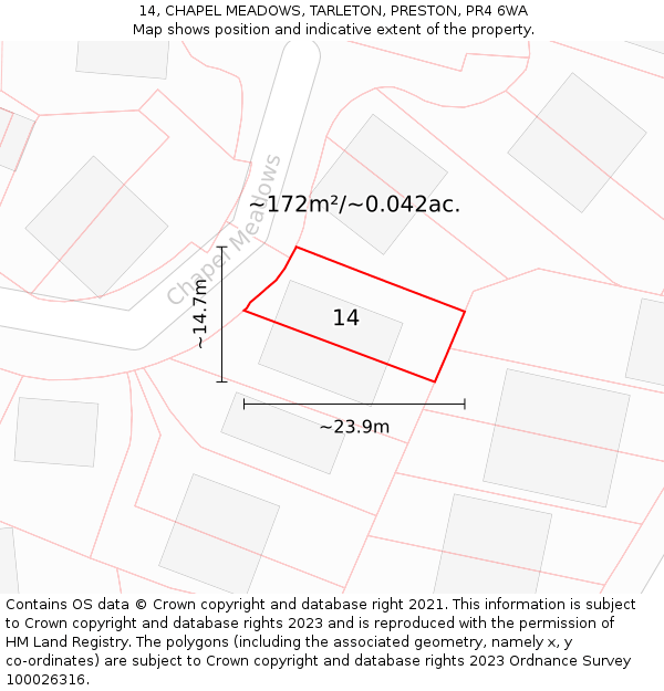 14, CHAPEL MEADOWS, TARLETON, PRESTON, PR4 6WA: Plot and title map