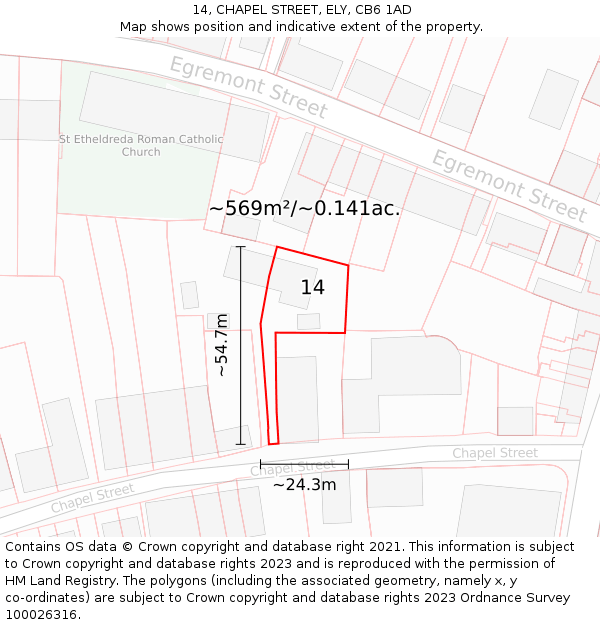 14, CHAPEL STREET, ELY, CB6 1AD: Plot and title map