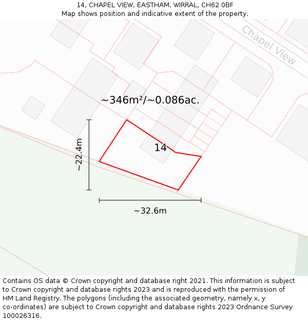 14, CHAPEL VIEW, EASTHAM, WIRRAL, CH62 0BF: Plot and title map