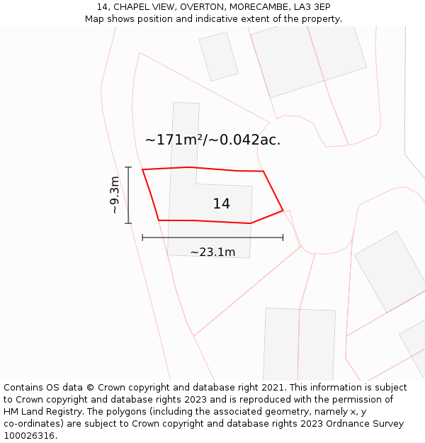 14, CHAPEL VIEW, OVERTON, MORECAMBE, LA3 3EP: Plot and title map