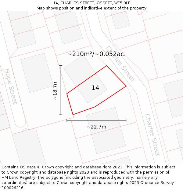 14, CHARLES STREET, OSSETT, WF5 0LR: Plot and title map