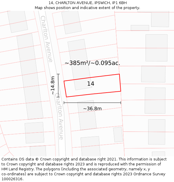 14, CHARLTON AVENUE, IPSWICH, IP1 6BH: Plot and title map