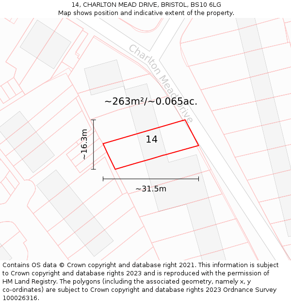 14, CHARLTON MEAD DRIVE, BRISTOL, BS10 6LG: Plot and title map