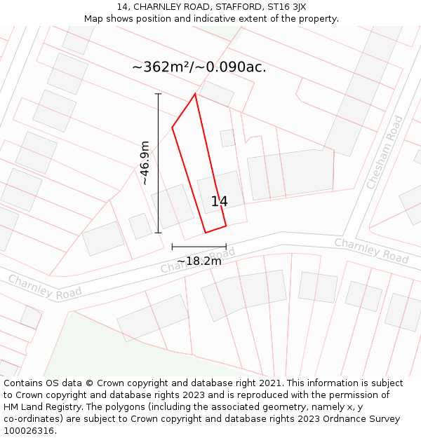 14, CHARNLEY ROAD, STAFFORD, ST16 3JX: Plot and title map