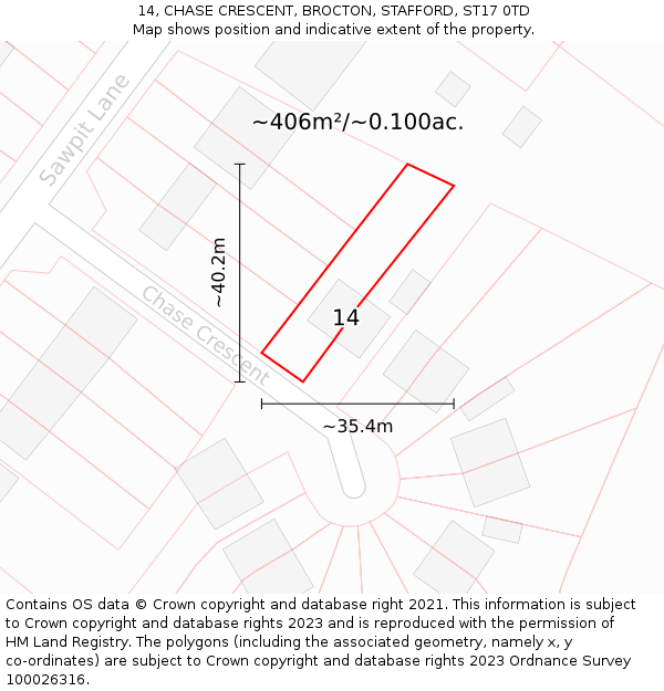 14, CHASE CRESCENT, BROCTON, STAFFORD, ST17 0TD: Plot and title map