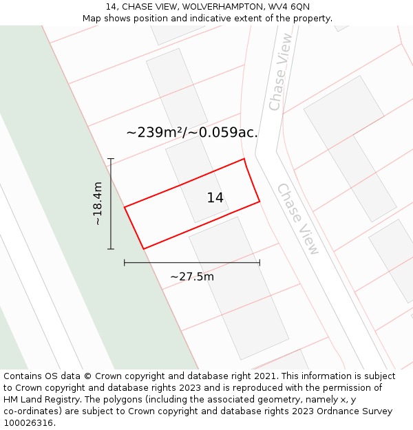 14, CHASE VIEW, WOLVERHAMPTON, WV4 6QN: Plot and title map