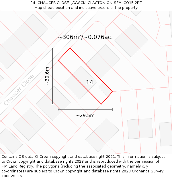 14, CHAUCER CLOSE, JAYWICK, CLACTON-ON-SEA, CO15 2PZ: Plot and title map