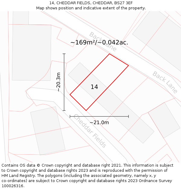 14, CHEDDAR FIELDS, CHEDDAR, BS27 3EF: Plot and title map
