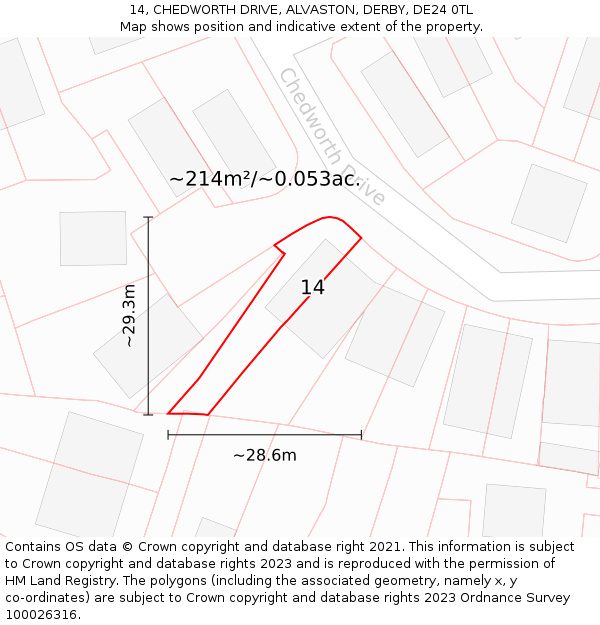 14, CHEDWORTH DRIVE, ALVASTON, DERBY, DE24 0TL: Plot and title map