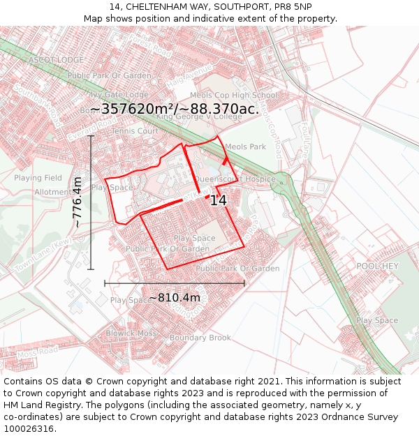 14, CHELTENHAM WAY, SOUTHPORT, PR8 5NP: Plot and title map