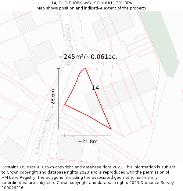 14, CHELTHORN WAY, SOLIHULL, B91 3FW: Plot and title map