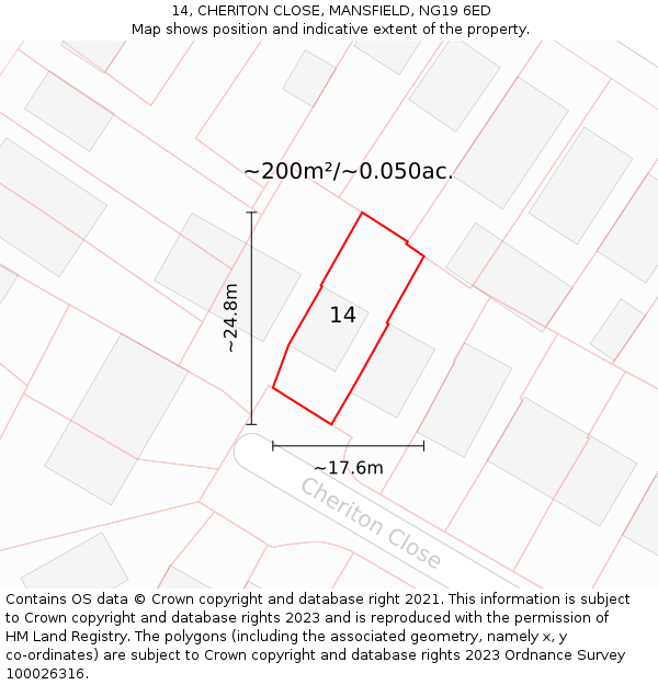 14, CHERITON CLOSE, MANSFIELD, NG19 6ED: Plot and title map