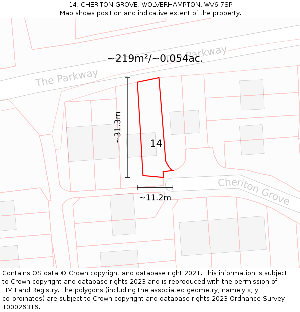 14, CHERITON GROVE, WOLVERHAMPTON, WV6 7SP: Plot and title map