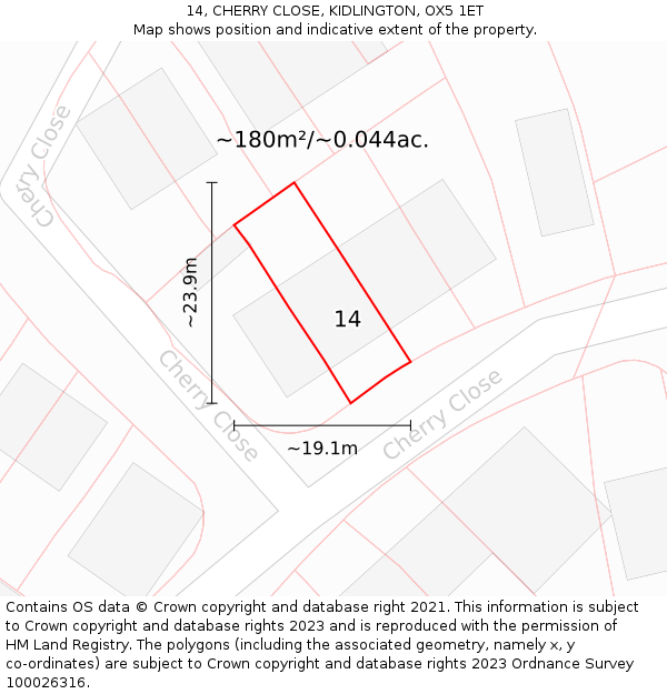 14, CHERRY CLOSE, KIDLINGTON, OX5 1ET: Plot and title map