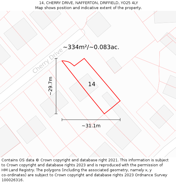 14, CHERRY DRIVE, NAFFERTON, DRIFFIELD, YO25 4LY: Plot and title map