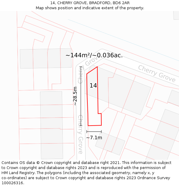 14, CHERRY GROVE, BRADFORD, BD6 2AR: Plot and title map