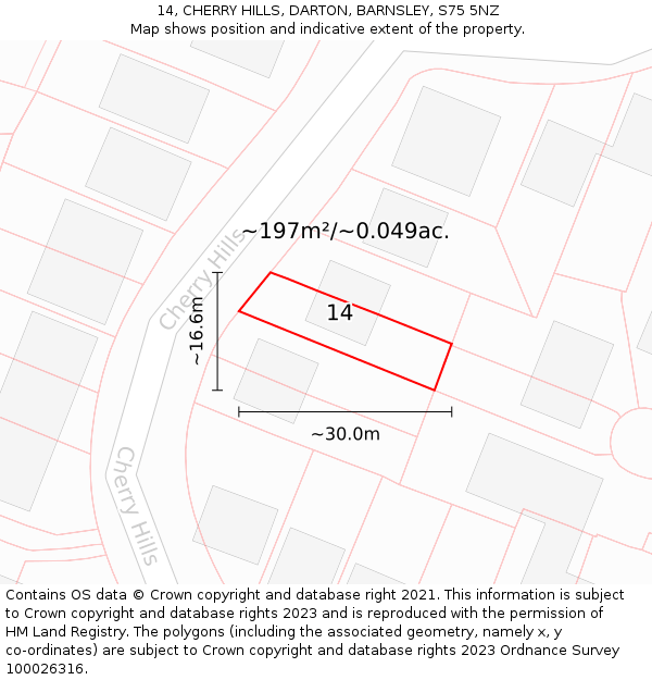 14, CHERRY HILLS, DARTON, BARNSLEY, S75 5NZ: Plot and title map
