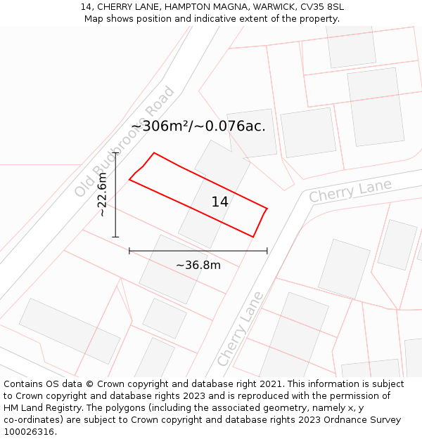 14, CHERRY LANE, HAMPTON MAGNA, WARWICK, CV35 8SL: Plot and title map
