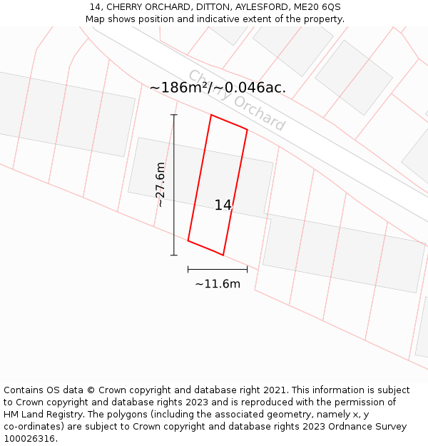 14, CHERRY ORCHARD, DITTON, AYLESFORD, ME20 6QS: Plot and title map
