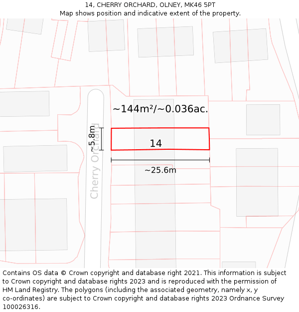 14, CHERRY ORCHARD, OLNEY, MK46 5PT: Plot and title map