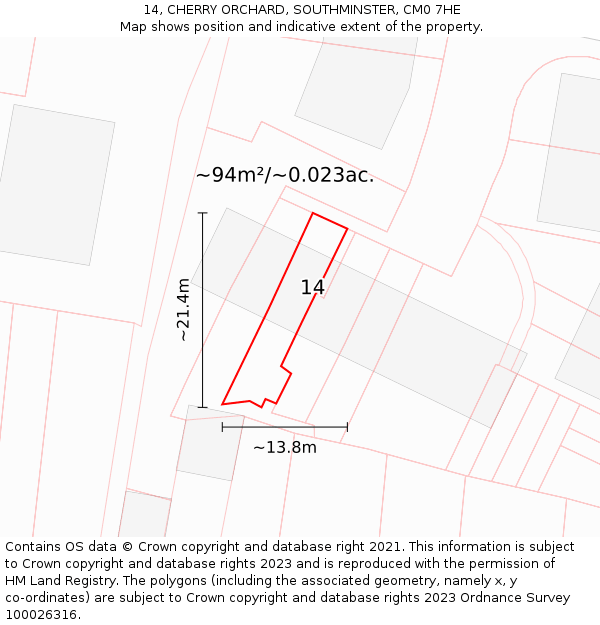 14, CHERRY ORCHARD, SOUTHMINSTER, CM0 7HE: Plot and title map