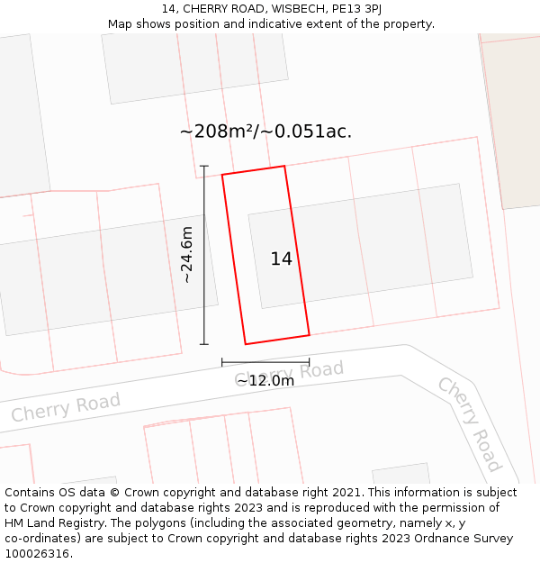 14, CHERRY ROAD, WISBECH, PE13 3PJ: Plot and title map