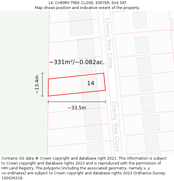 14, CHERRY TREE CLOSE, EXETER, EX4 5AT: Plot and title map