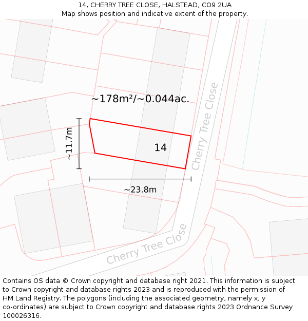 14, CHERRY TREE CLOSE, HALSTEAD, CO9 2UA: Plot and title map