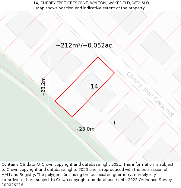 14, CHERRY TREE CRESCENT, WALTON, WAKEFIELD, WF2 6LQ: Plot and title map