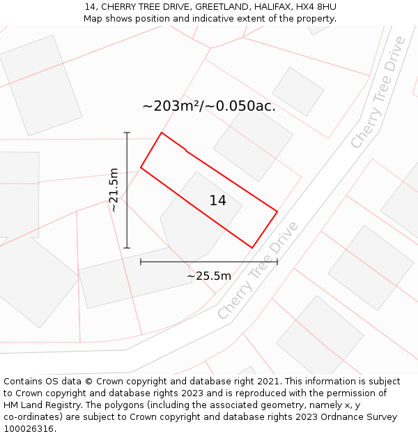 14, CHERRY TREE DRIVE, GREETLAND, HALIFAX, HX4 8HU: Plot and title map