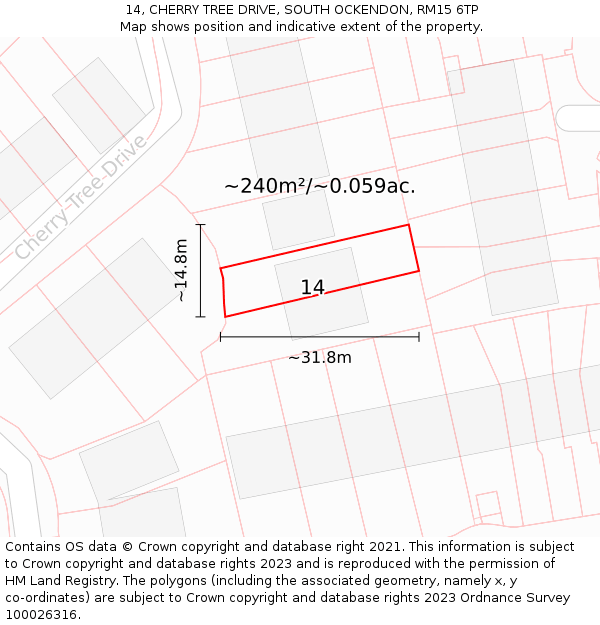 14, CHERRY TREE DRIVE, SOUTH OCKENDON, RM15 6TP: Plot and title map