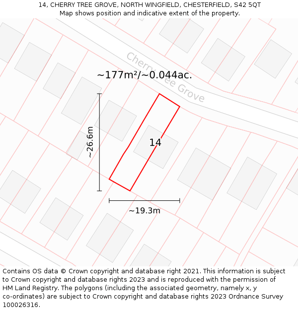 14, CHERRY TREE GROVE, NORTH WINGFIELD, CHESTERFIELD, S42 5QT: Plot and title map
