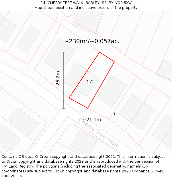 14, CHERRY TREE WALK, BARLBY, SELBY, YO8 5XW: Plot and title map