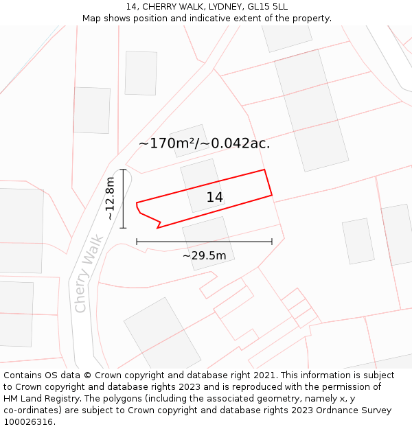 14, CHERRY WALK, LYDNEY, GL15 5LL: Plot and title map