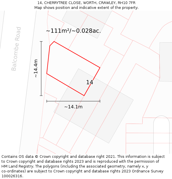 14, CHERRYTREE CLOSE, WORTH, CRAWLEY, RH10 7FR: Plot and title map