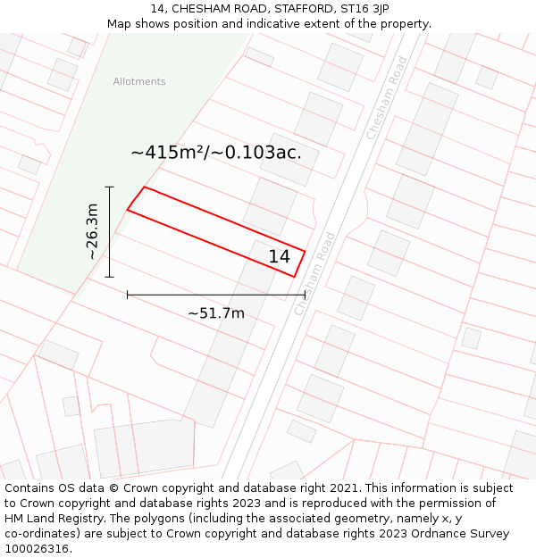 14, CHESHAM ROAD, STAFFORD, ST16 3JP: Plot and title map