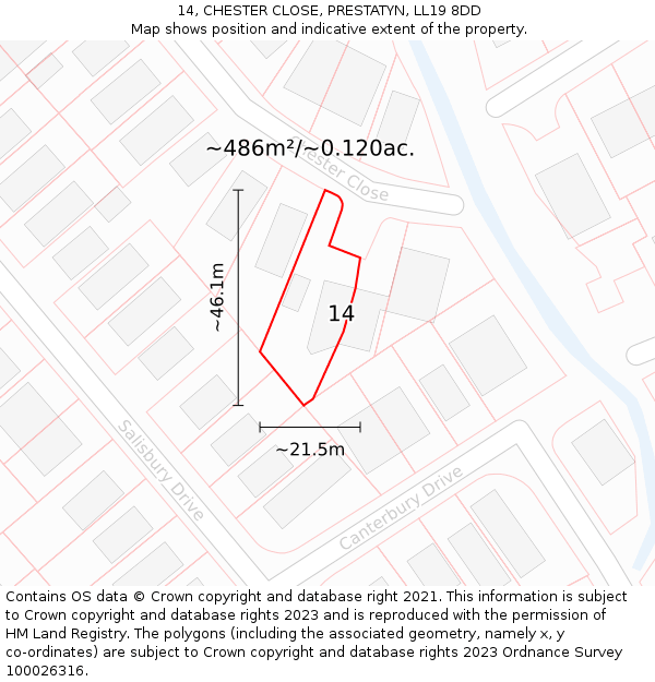 14, CHESTER CLOSE, PRESTATYN, LL19 8DD: Plot and title map
