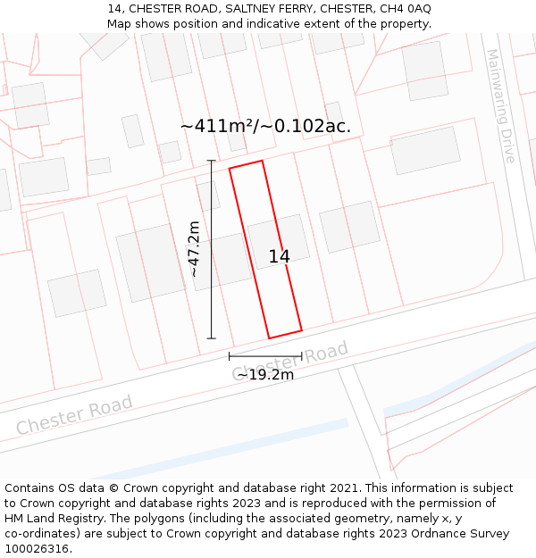 14, CHESTER ROAD, SALTNEY FERRY, CHESTER, CH4 0AQ: Plot and title map