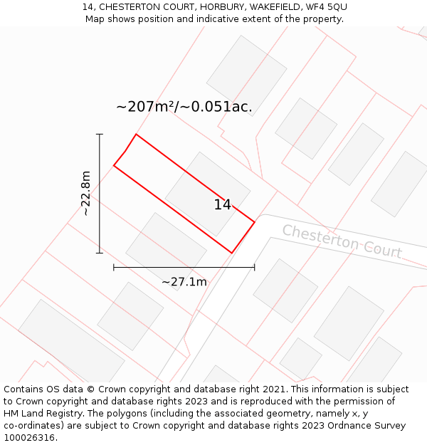 14, CHESTERTON COURT, HORBURY, WAKEFIELD, WF4 5QU: Plot and title map