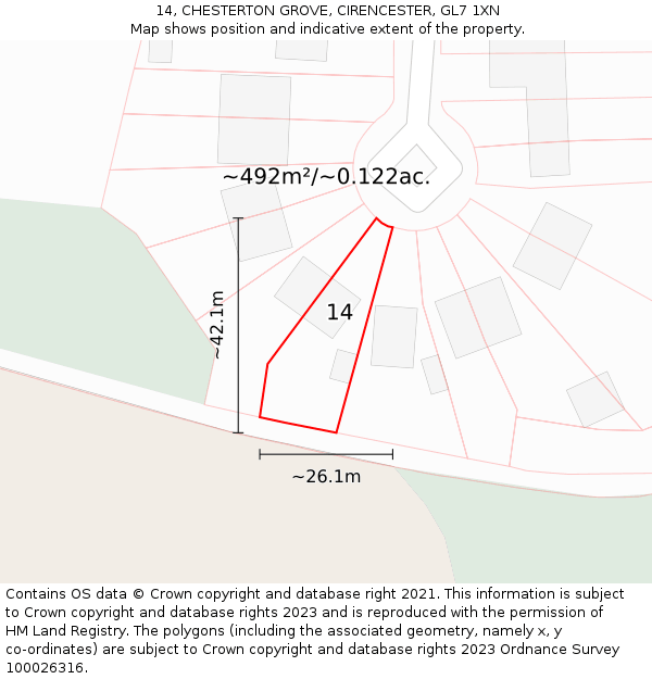 14, CHESTERTON GROVE, CIRENCESTER, GL7 1XN: Plot and title map