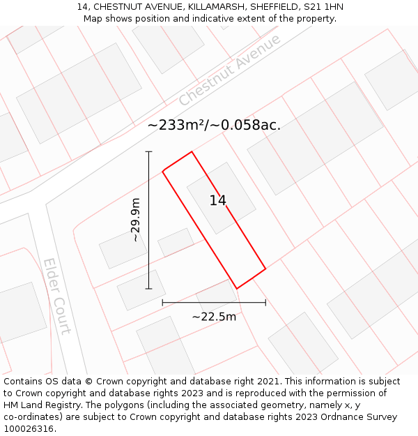 14, CHESTNUT AVENUE, KILLAMARSH, SHEFFIELD, S21 1HN: Plot and title map