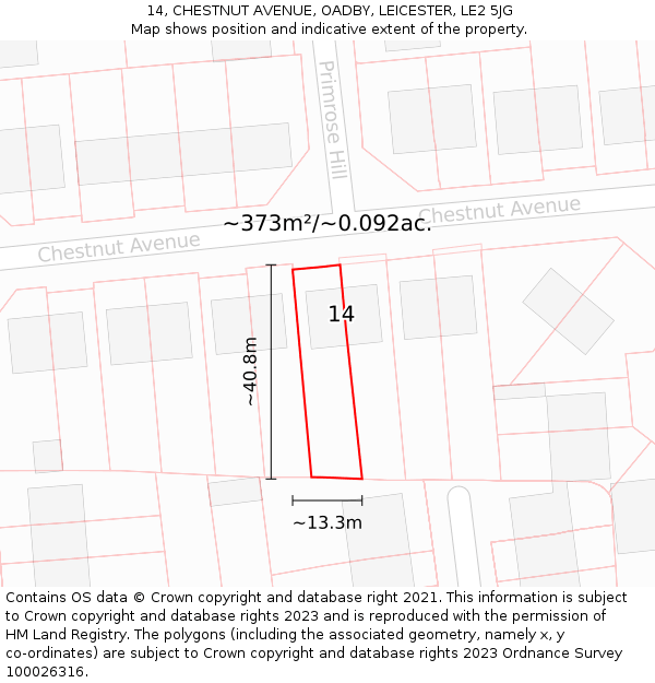 14, CHESTNUT AVENUE, OADBY, LEICESTER, LE2 5JG: Plot and title map