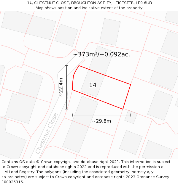 14, CHESTNUT CLOSE, BROUGHTON ASTLEY, LEICESTER, LE9 6UB: Plot and title map