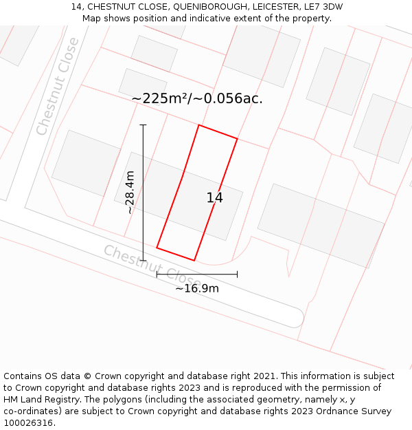 14, CHESTNUT CLOSE, QUENIBOROUGH, LEICESTER, LE7 3DW: Plot and title map