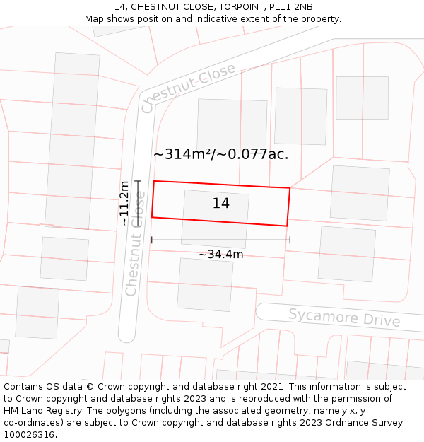 14, CHESTNUT CLOSE, TORPOINT, PL11 2NB: Plot and title map