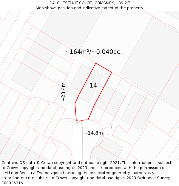 14, CHESTNUT COURT, ORMSKIRK, L39 2JB: Plot and title map