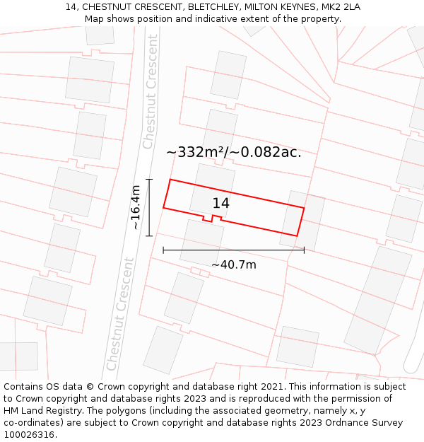 14, CHESTNUT CRESCENT, BLETCHLEY, MILTON KEYNES, MK2 2LA: Plot and title map