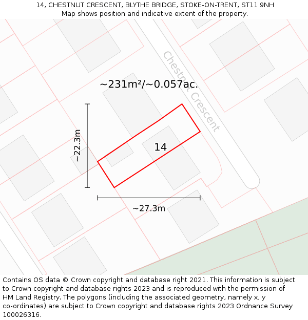 14, CHESTNUT CRESCENT, BLYTHE BRIDGE, STOKE-ON-TRENT, ST11 9NH: Plot and title map